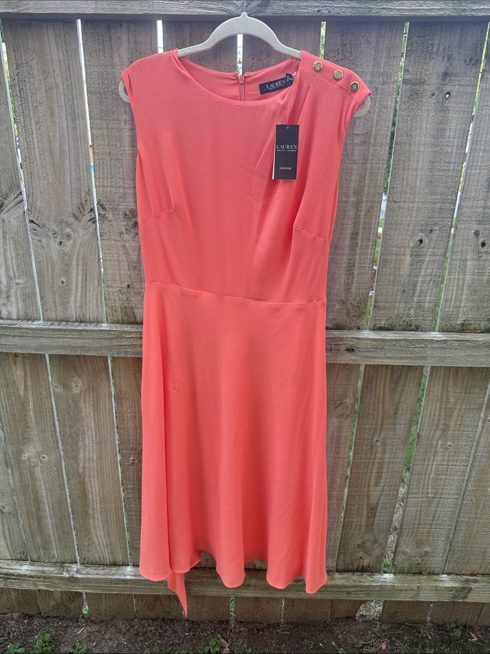 Lauren Ralph Lauren Coral Asymmetrical Button-Shoulder Midi Dress